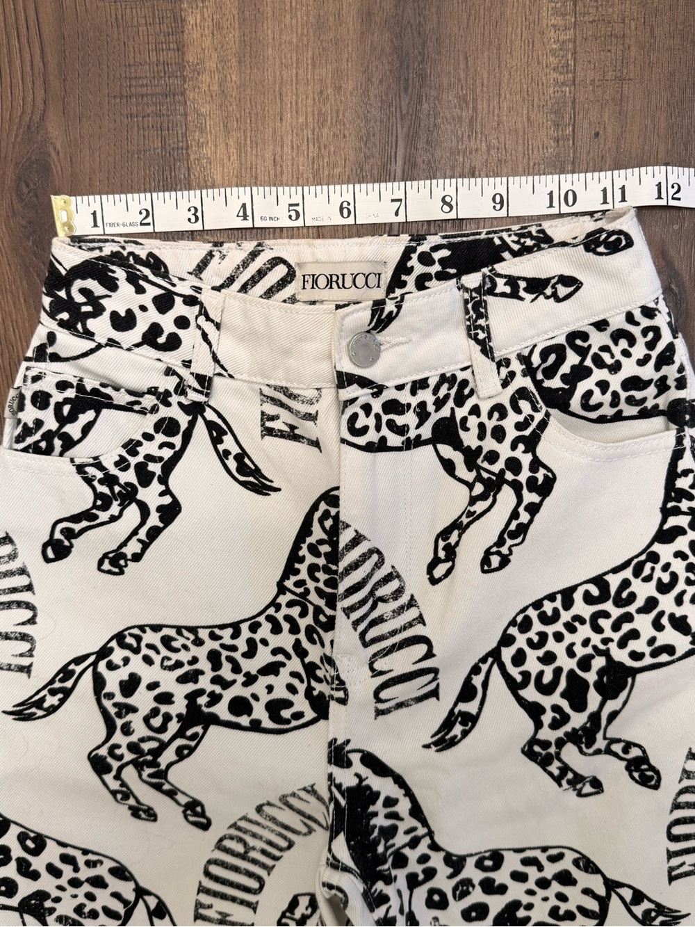Fiorucci Logo and Animal Print High Rise Jeans Black & White size 28 XS - Picture 4 of 7